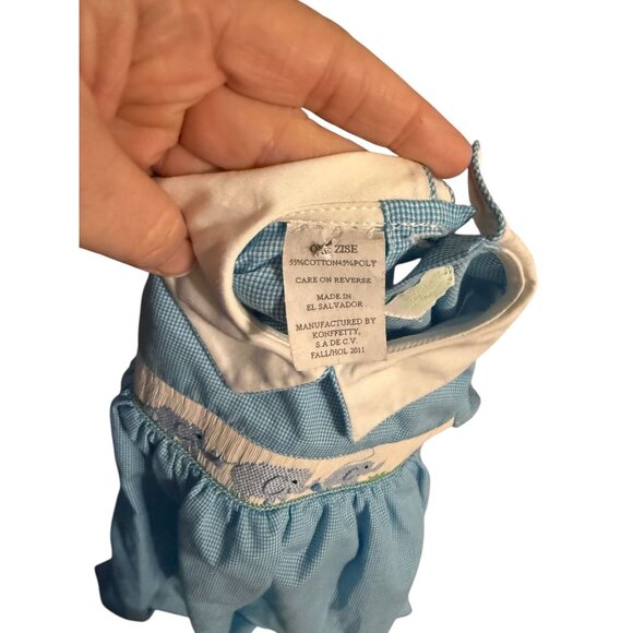 Collection Vive La Fete Baby Blue Long-Sleeve Smocked bubble Gown With Elephant - Picture 7 of 7